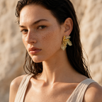 Boucle d’oreille Aélya verte portée de profil